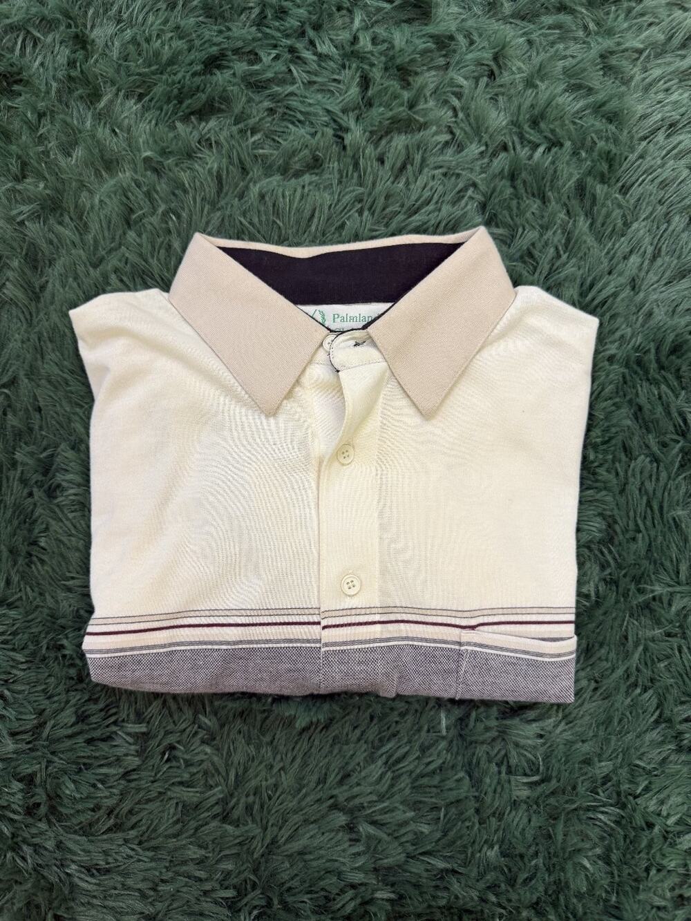 Palmland Club Men's Large Off-White Polo Shirt Striped Golf Tennis Casual Taiwan